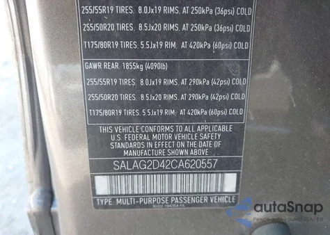 2012 Land Rover Lr4 из США, поврежденный, VIN SALAG2D42CA620557